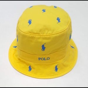 Polo Ralph Lauren Yellow With Royal Blue Allover Embroidered Pony Bucket Hat